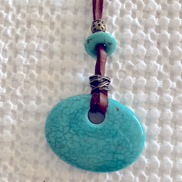 Art by Amy designer jewelry leather strap with turquoise pendant - Picture 3 of 4